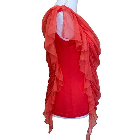 Ryu coral draped chiffon top, large, romantic, ethereal, dramatic, fairycore - Picture 2 of 5
